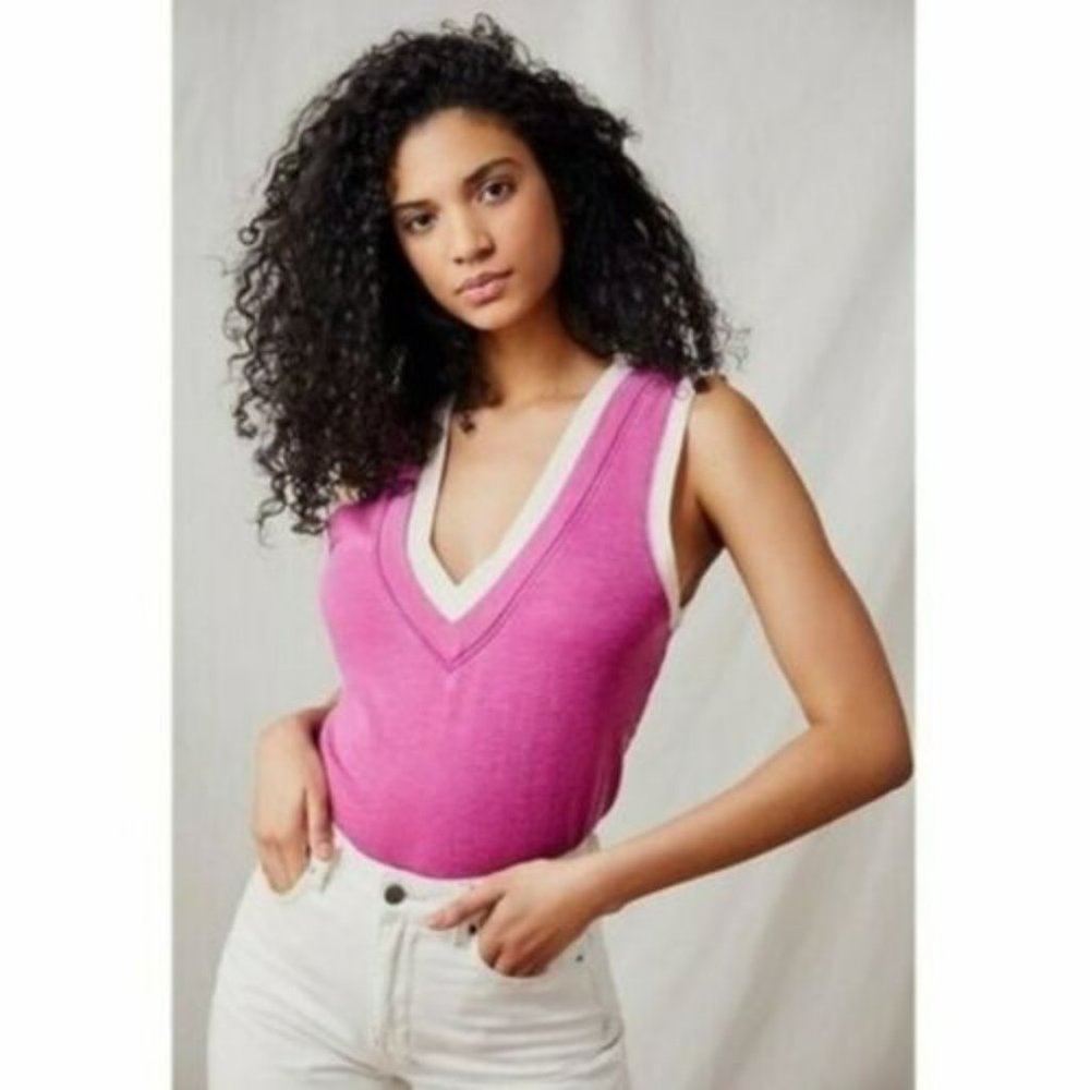 Free People Pink and White Bodysuit